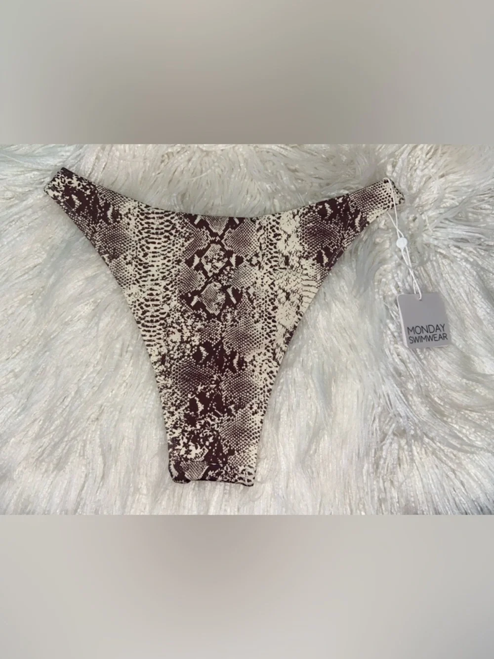Monday Swimwear Cream and Brown Snake Print Bikini Bottom